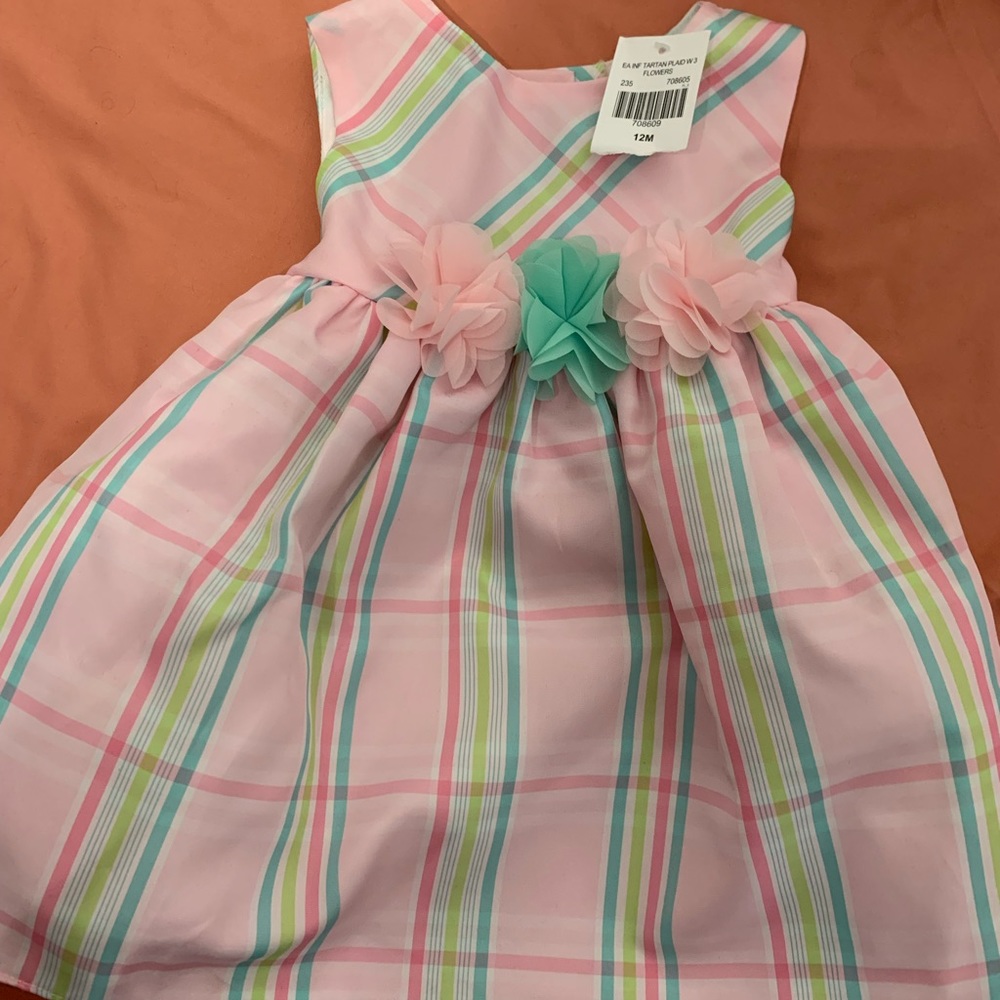 NWT 12 months baby girl Easter spring floral striped pink dress
